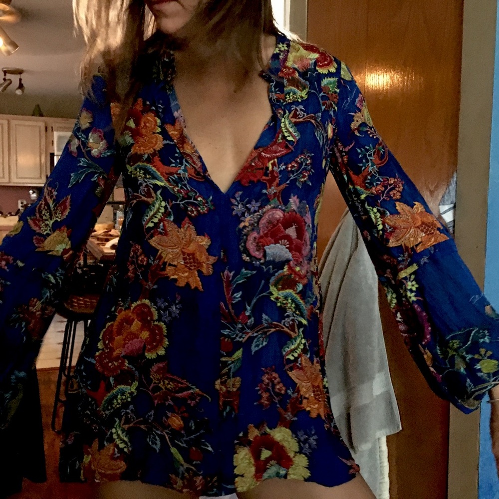 Just Cavalier Dress Shirt 38 XS S M Floral Print